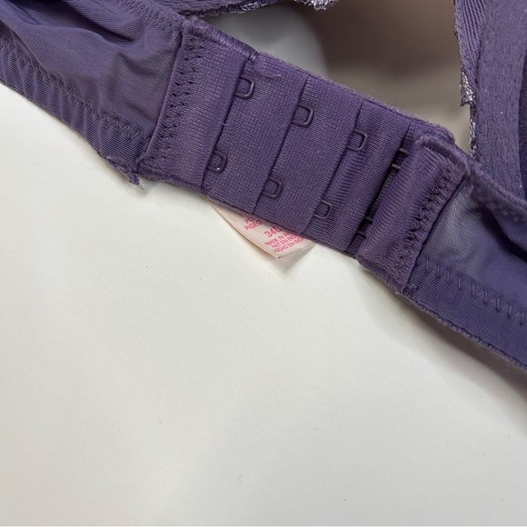 Body Victorias Secret 34D Pushup Bra Padded Purple Floral Lace Underwire #0466 - Picture 2 of 11